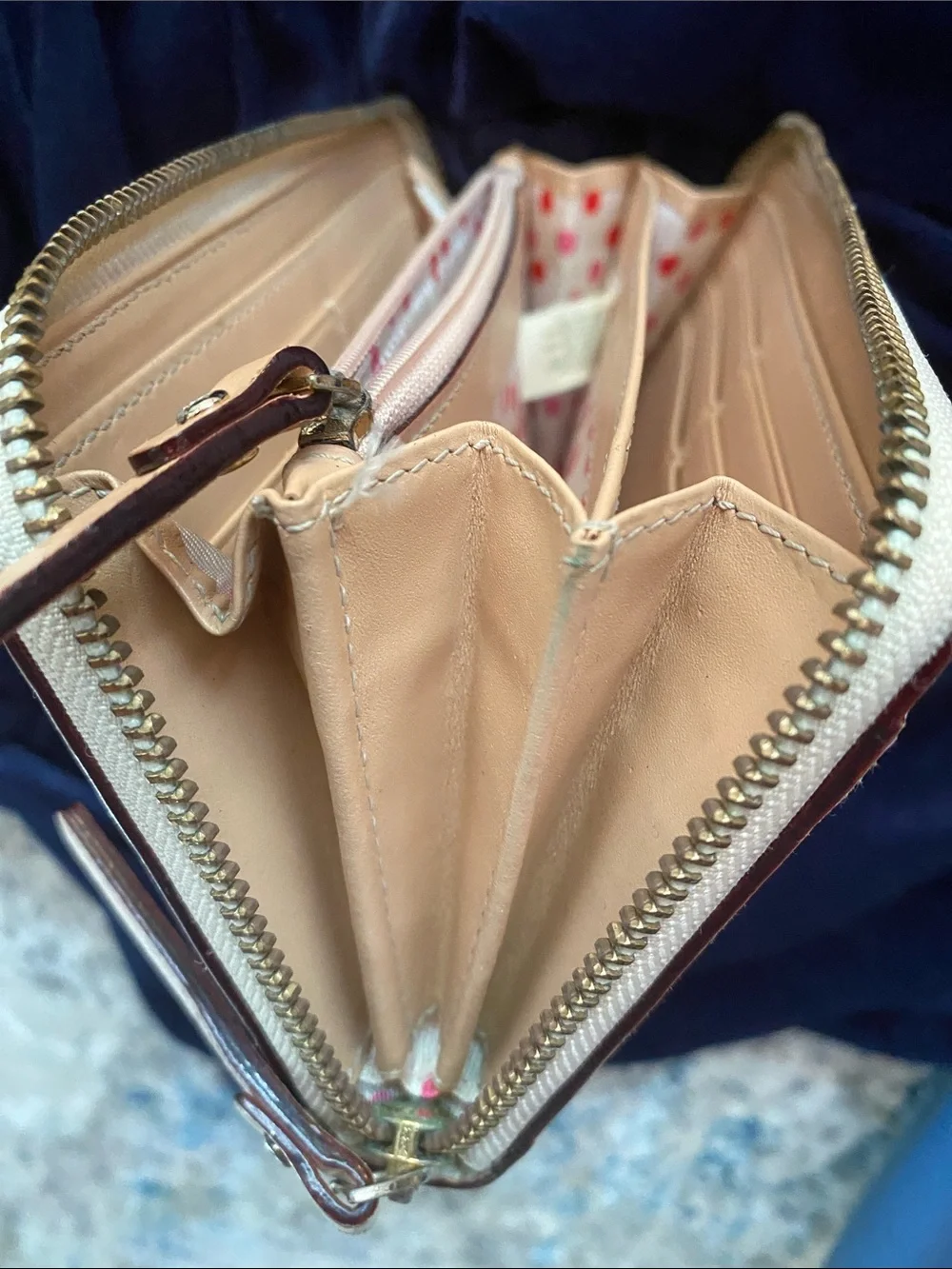 kate spade cream pebbled leather zip-around clutch wallet